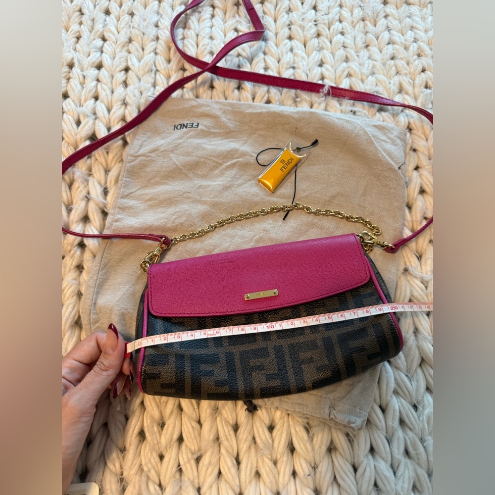 Authentic FENDI 2015 Zucca Pink cyclamin & Tobacco Mini Pouch wt boxtagsdustbag - Picture 15 of 17